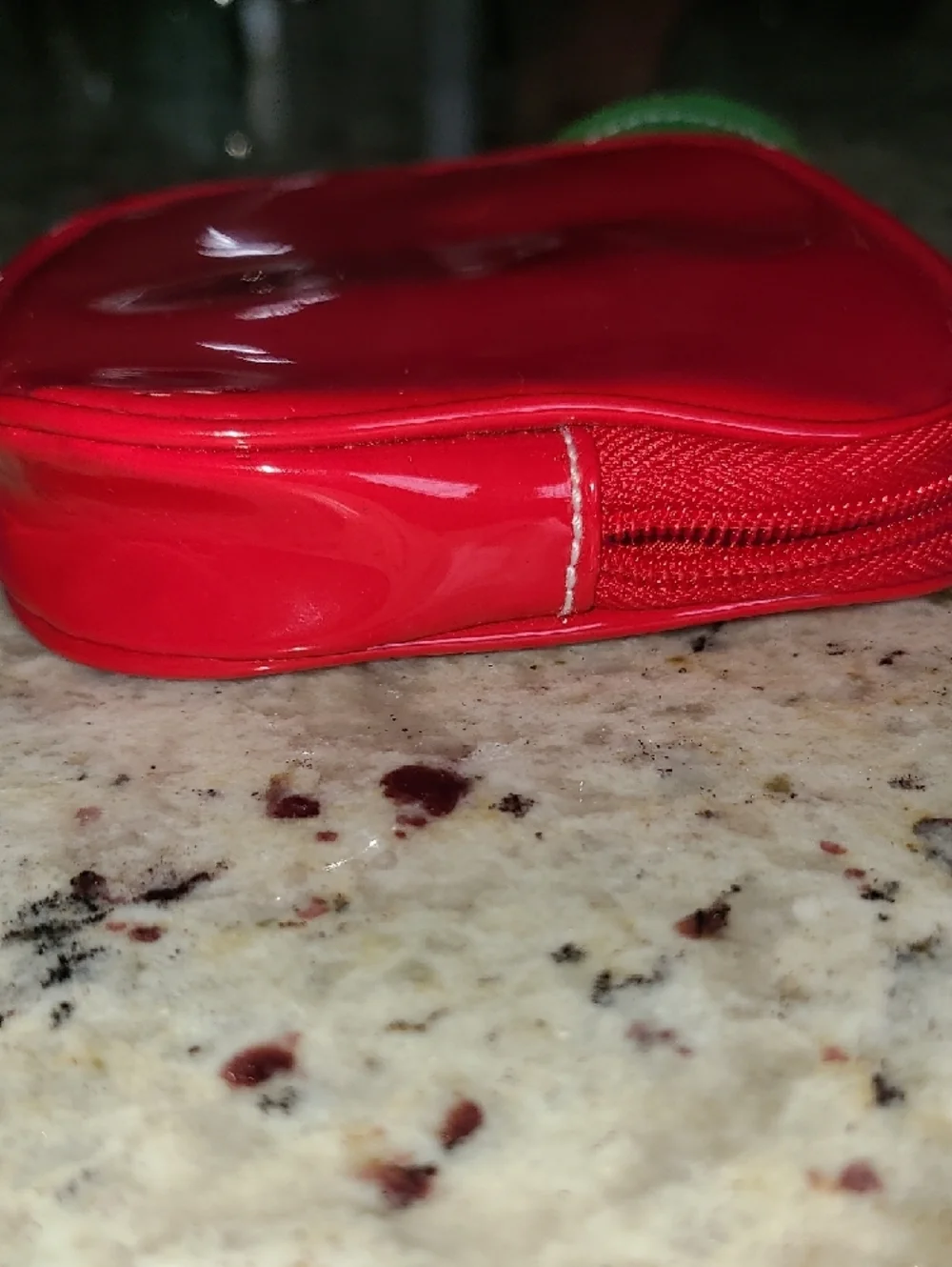 Clinique Shiny Red Apple Cosmetic Pouch with Green Leaf Tag